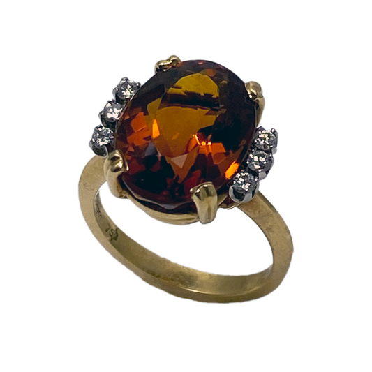 Oval Cut Orange Zircon & Diamond Ring 18K Yellow Gold