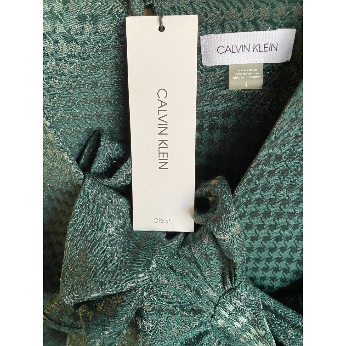 CALVIN KLEIN Womens Green Keyhole Back Bell Sleeve V Neck Short Shift Dress 4