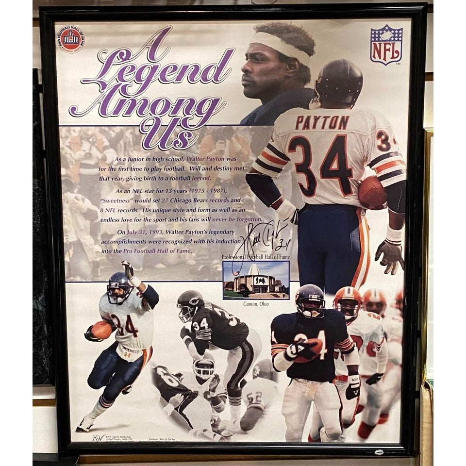 Chicago Bears Football Walter Payton Signed Framed Poster "A legend Among Us"