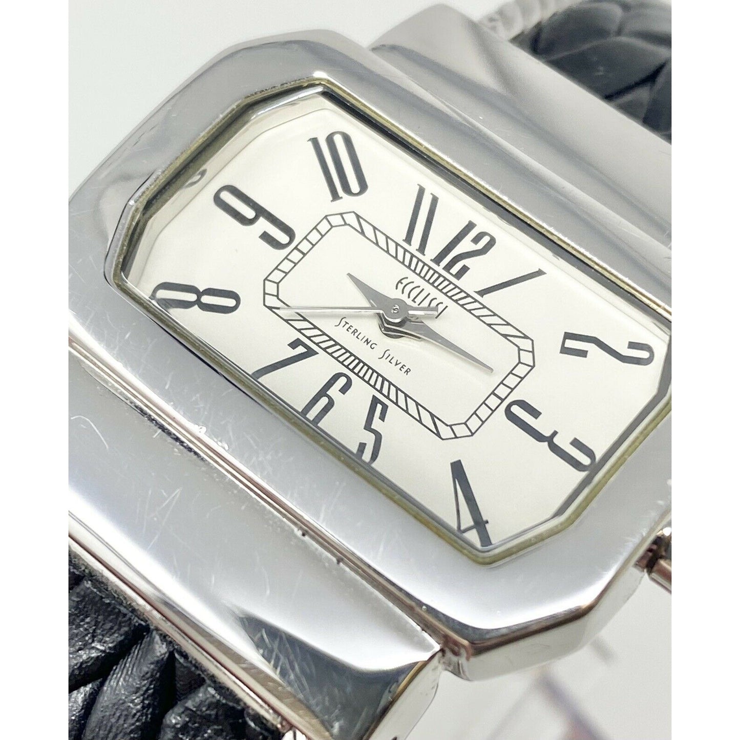 Ecclissi 32960 Sterling Silver 925 Quartz Leather Bangle Cuff Ladies Watch