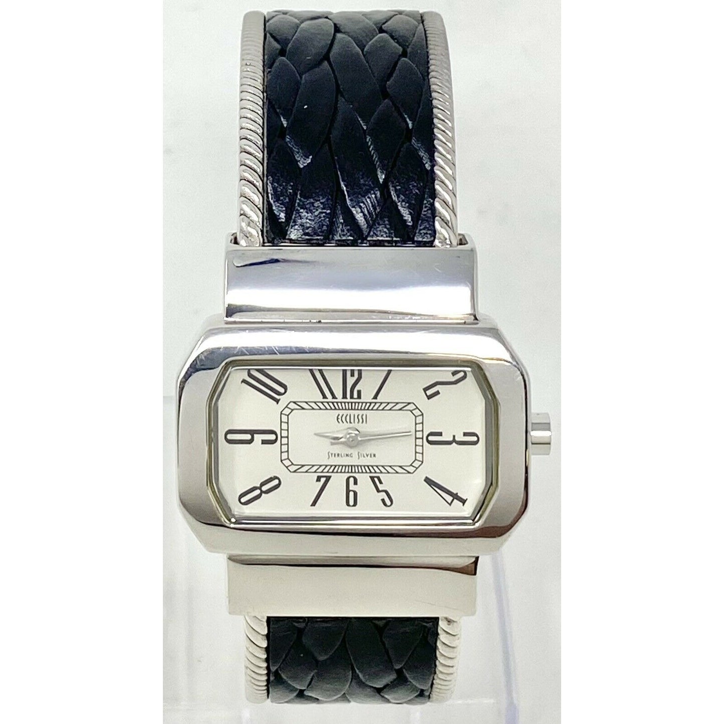 Ecclissi 32960 Sterling Silver 925 Quartz Leather Bangle Cuff Ladies Watch