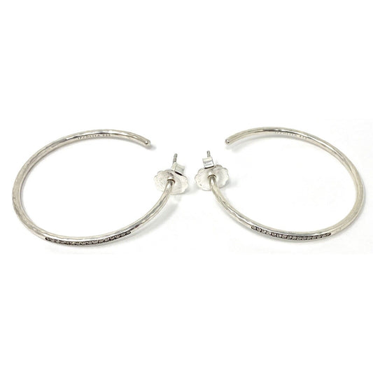 IPPOLITA Hammered 925 Sterling Silver Diamond Front Large Hoop Earrings