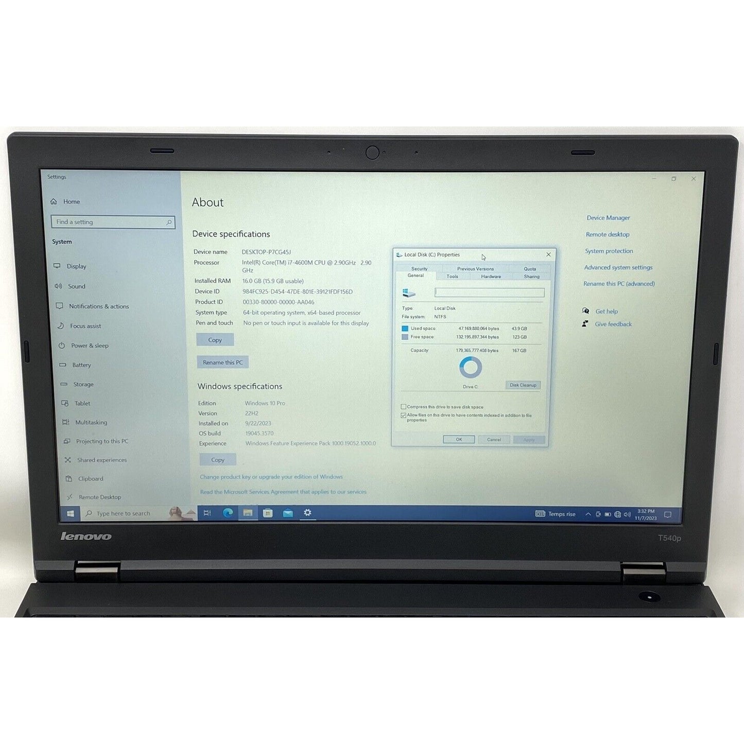 NO BLUETOOTH - Lenovo ThinkPad T540p 20BF-S0UD01 Laptop 16GB RAM 180GB 2.5” SSD