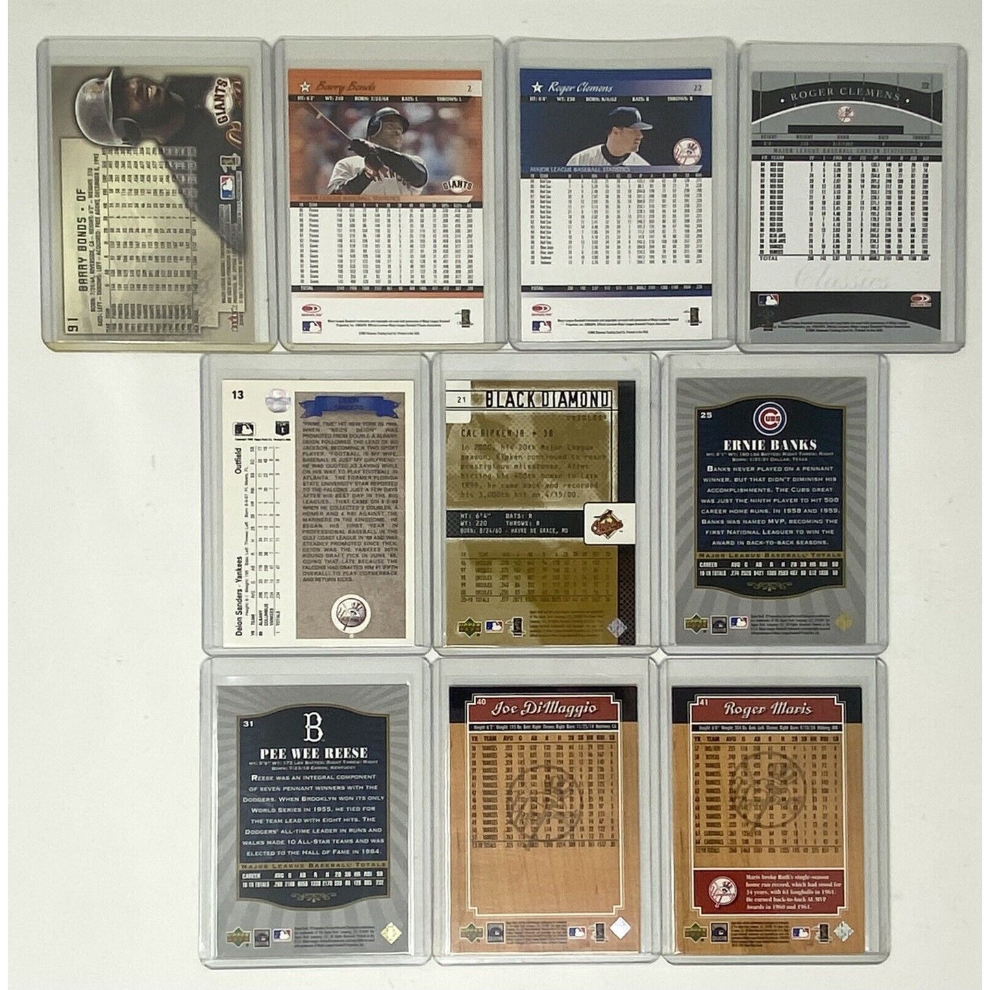 Mixed Lot of 32 Banks, DiMaggio, Ripken, Clemens + More MLB Baseball Cards