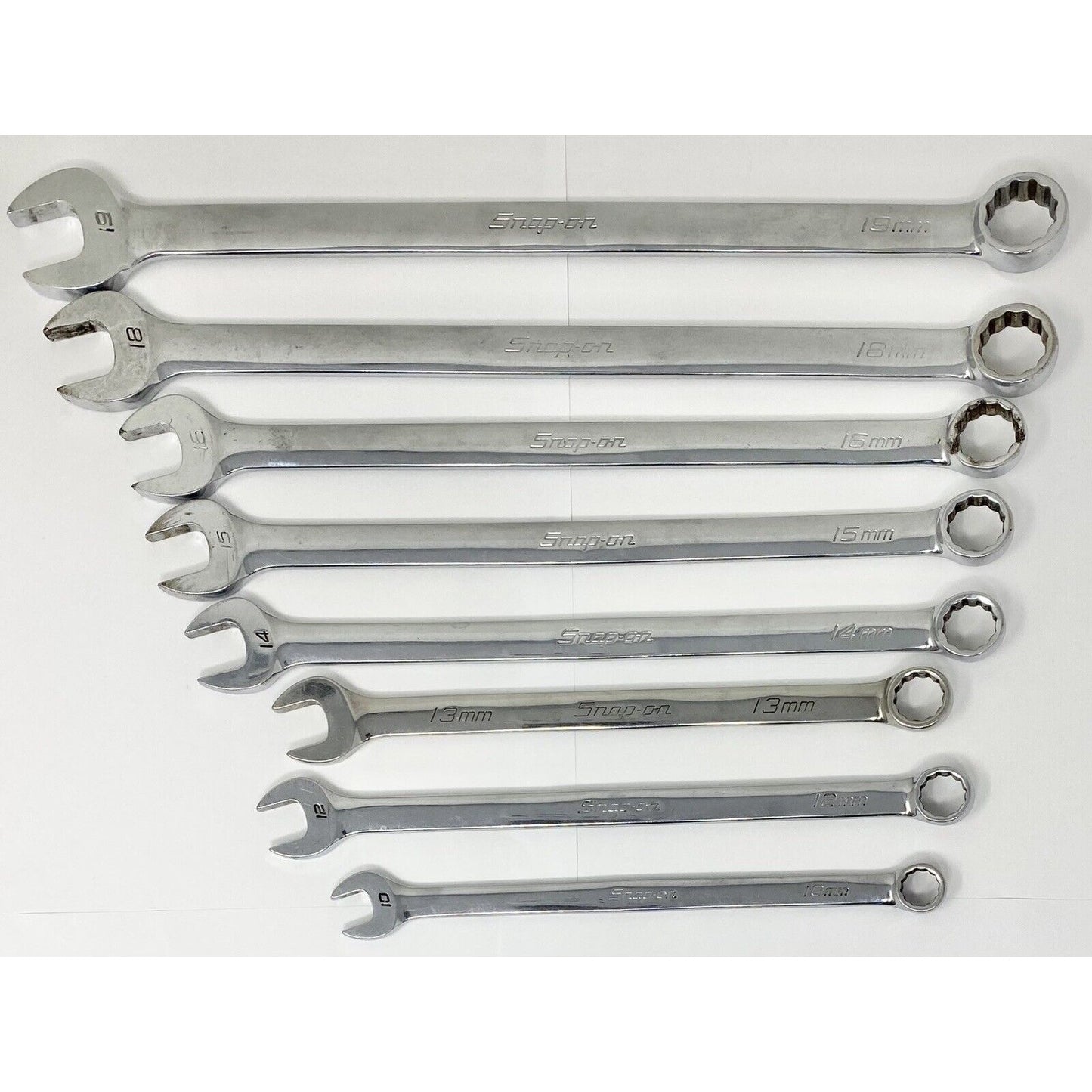 8pc Snap-On OEXLM 12Pt Metric Flank Dr Long Combination Wrench Set