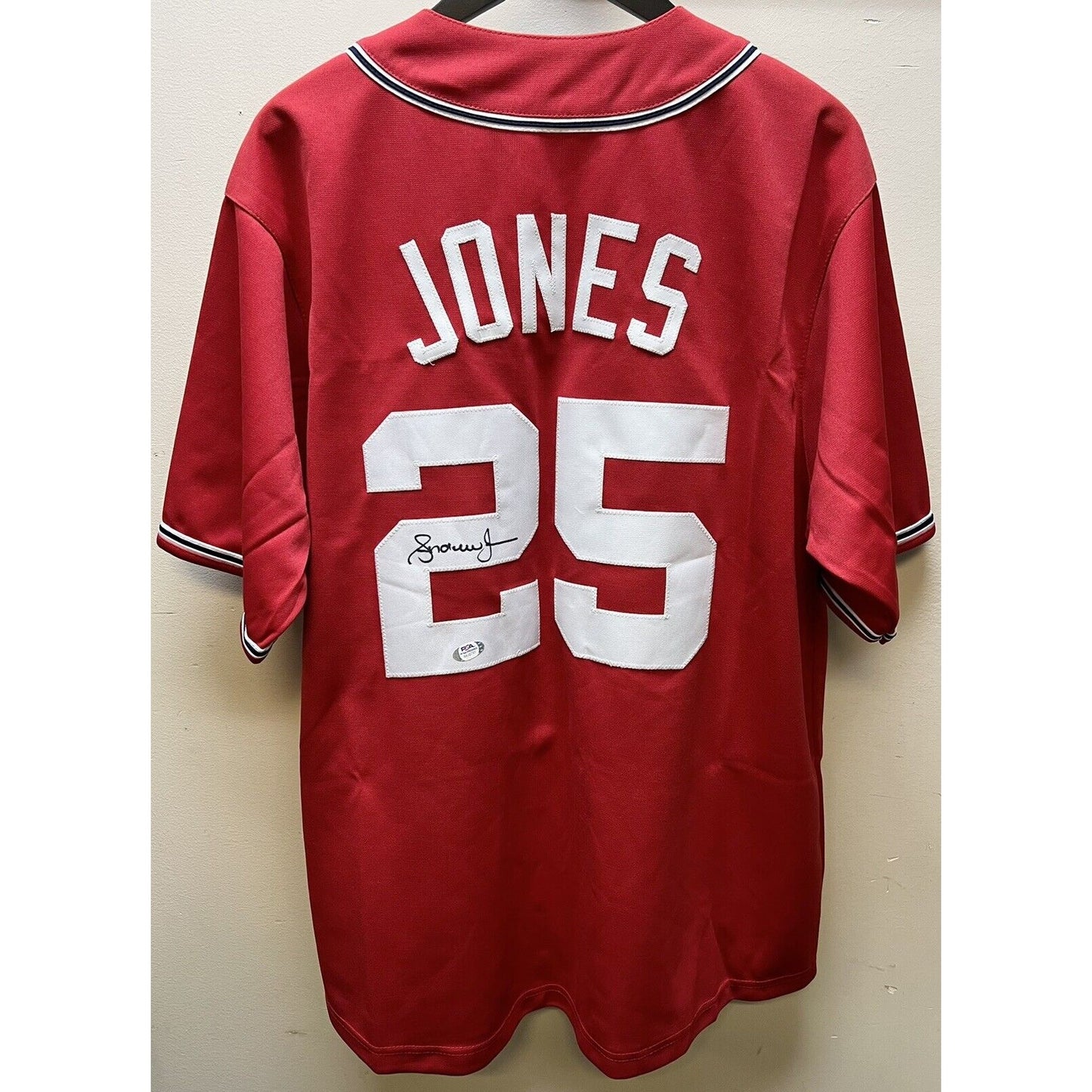 PSA Certified Andruw Jones Signed Atlanta Red Custom Baseball Jersey