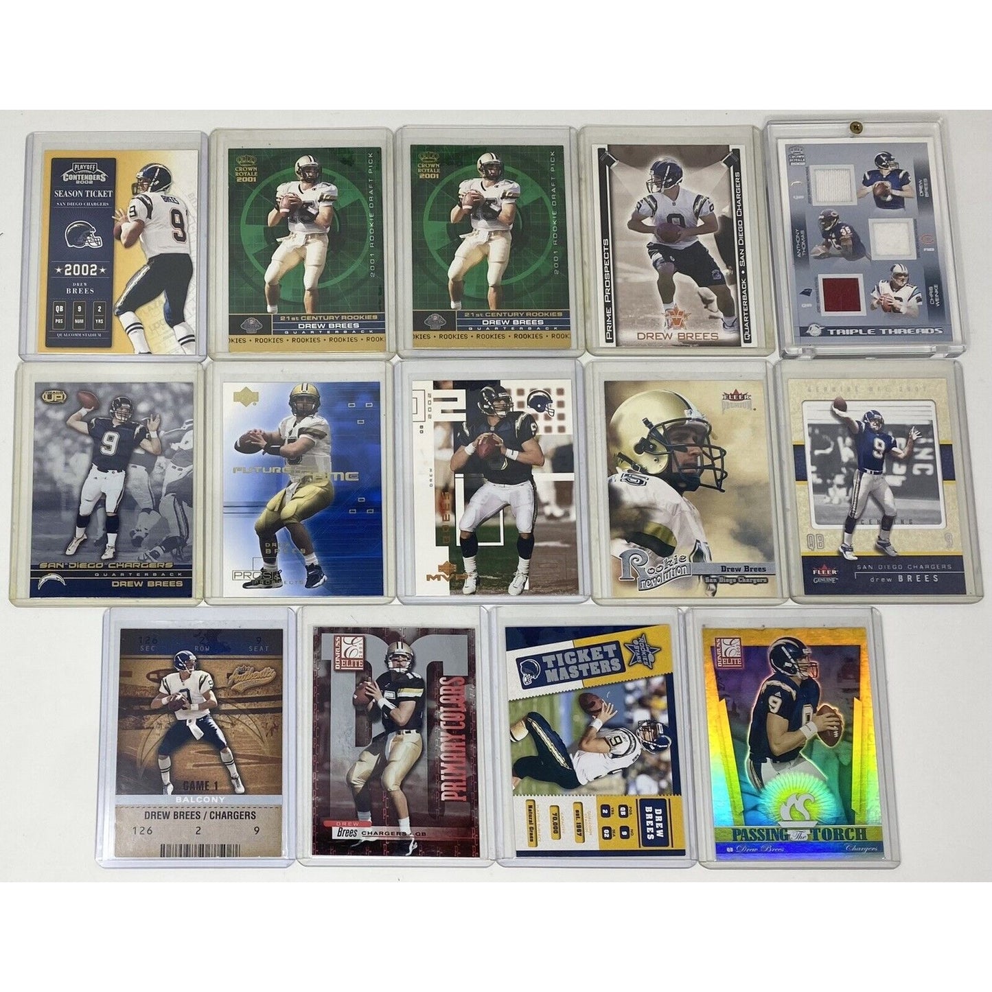 Mixed Lot of 33 Drew Brees San Diego Chargers NFL Football Trading Cards
