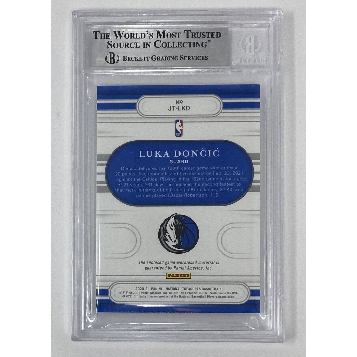 Beckett 8.5 NM-MT+ #39 Luka Doncic 2020-21 Panini National Treasures Patch Card