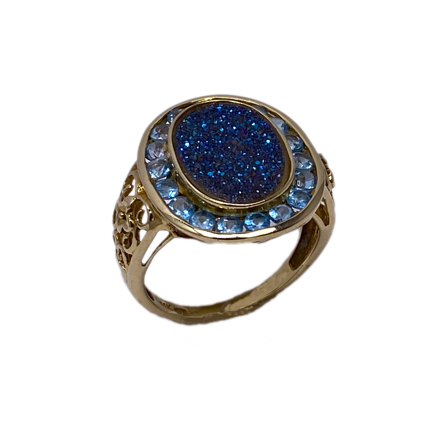 Vintage Dusty Quartz and Blue Topaz 14K Yellow Gold Ring