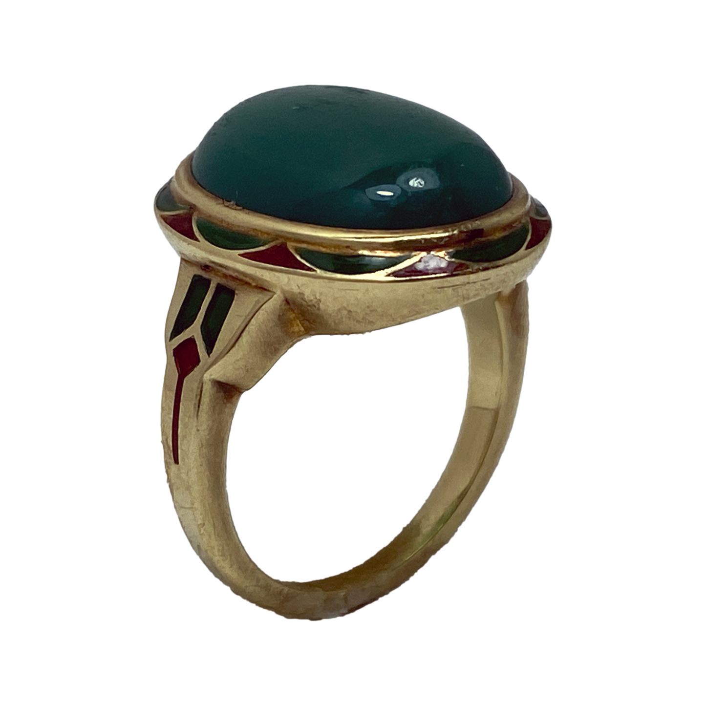 Vintage Oval Jadeite Jade Stone Ring 14K Yellow Gold