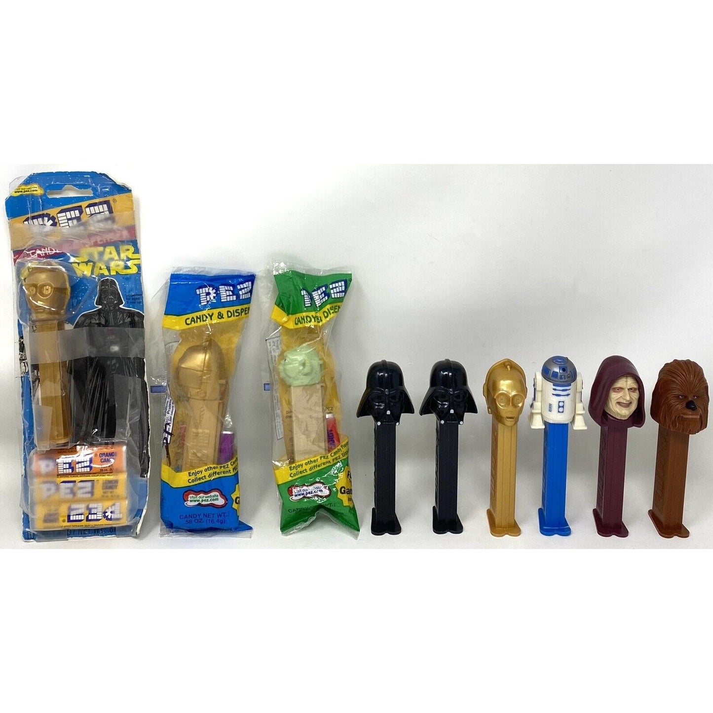 Lot of 9 Star Wars PEZ Candy Dispensers - Darth Vader C3PO Yoda R2D2 Chewbacca