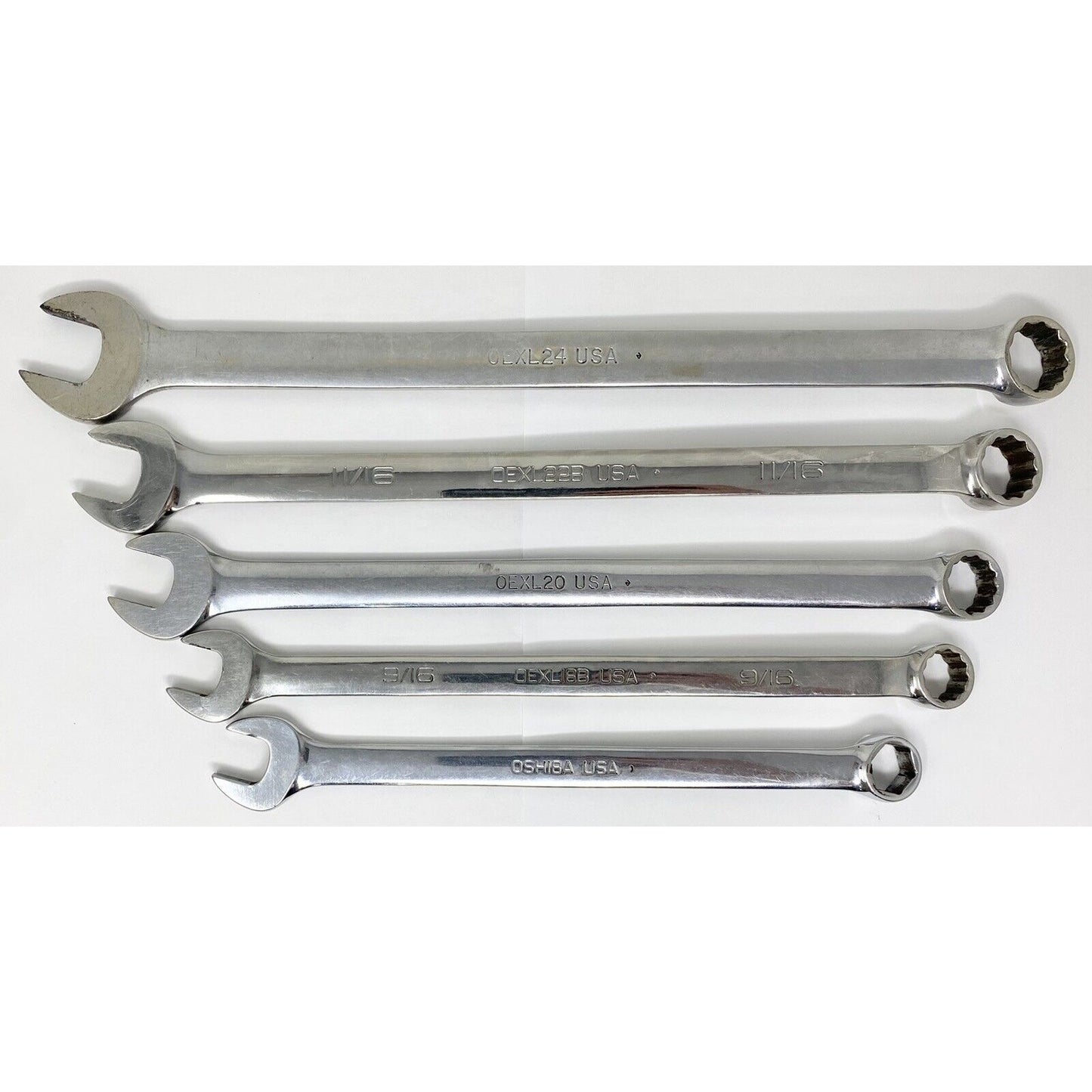 Snap-On 5pc Mixed OEXL / OSH SAE 12pt / 6pt SAE Flank Drive Long Wrenches - USA