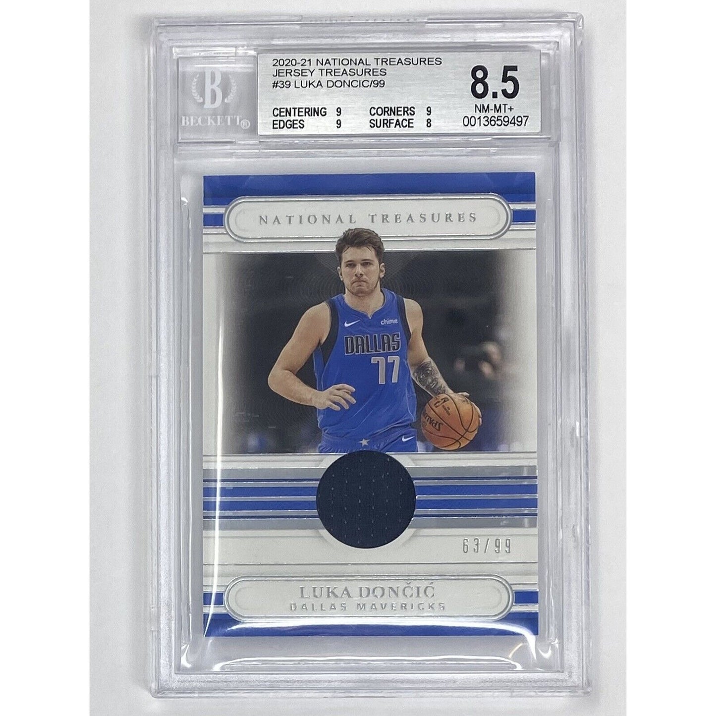 Beckett 8.5 NM-MT+ #39 Luka Doncic 2020-21 Panini National Treasures Patch