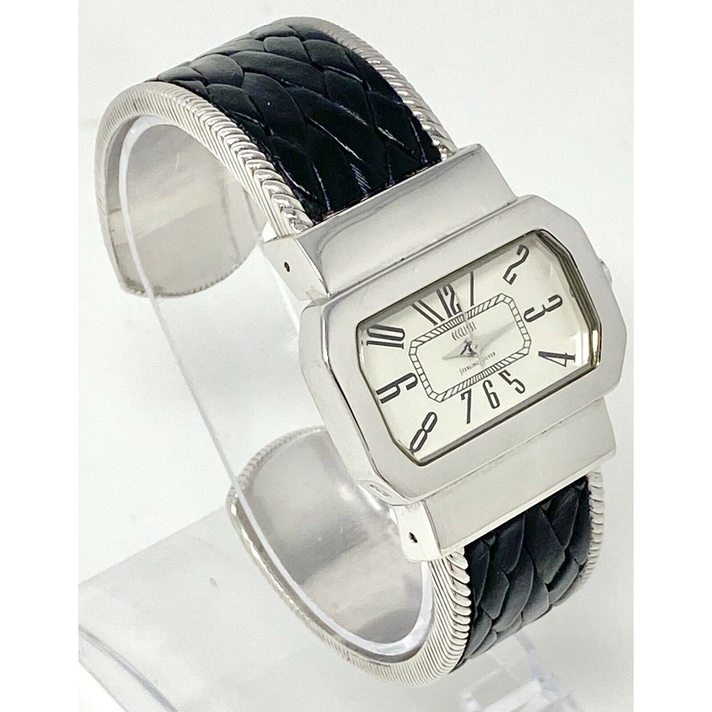 Ecclissi 32960 Sterling Silver 925 Quartz Leather Bangle Cuff Ladies Watch