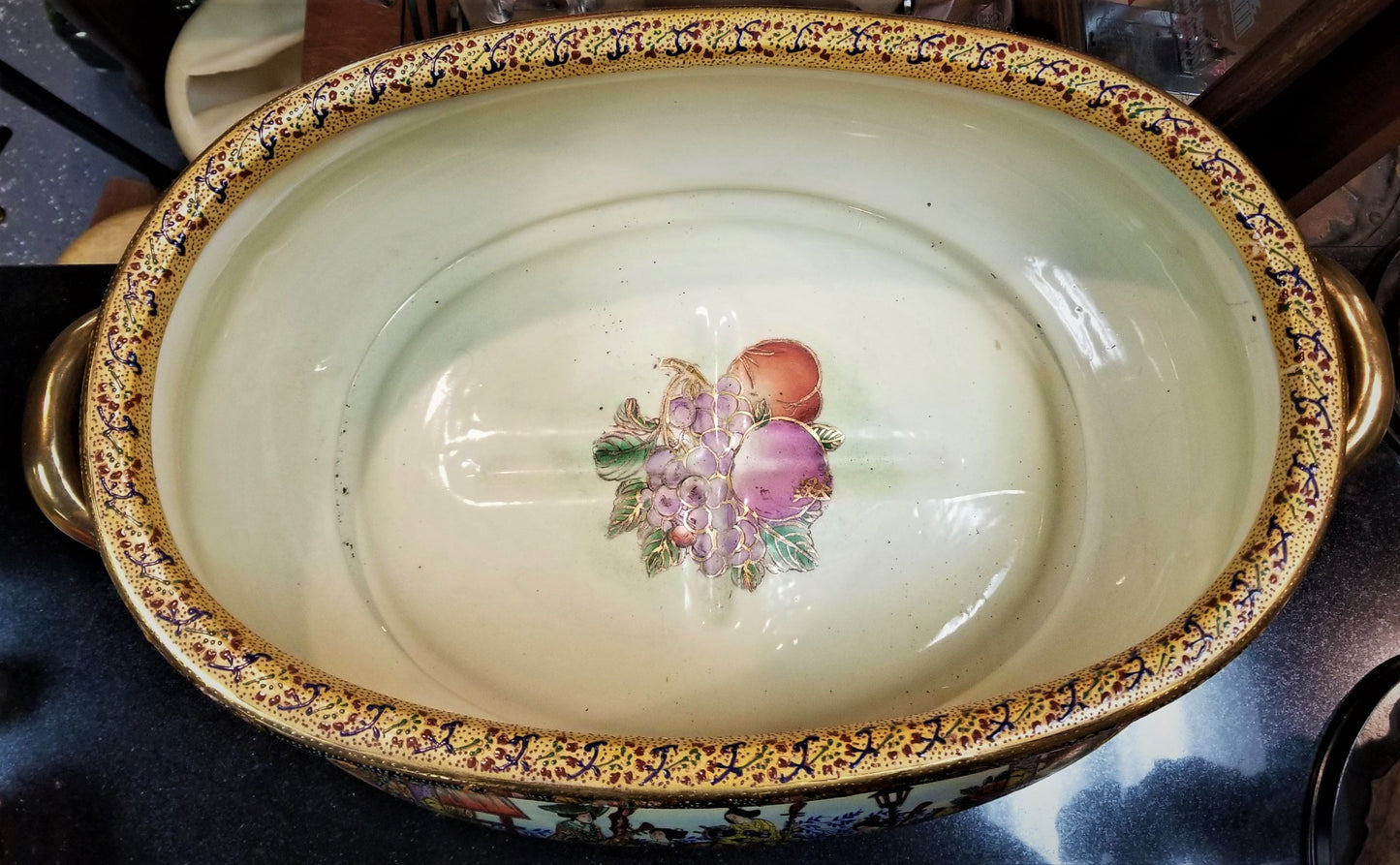 Antique Gilded Asian Painted Wide Basin