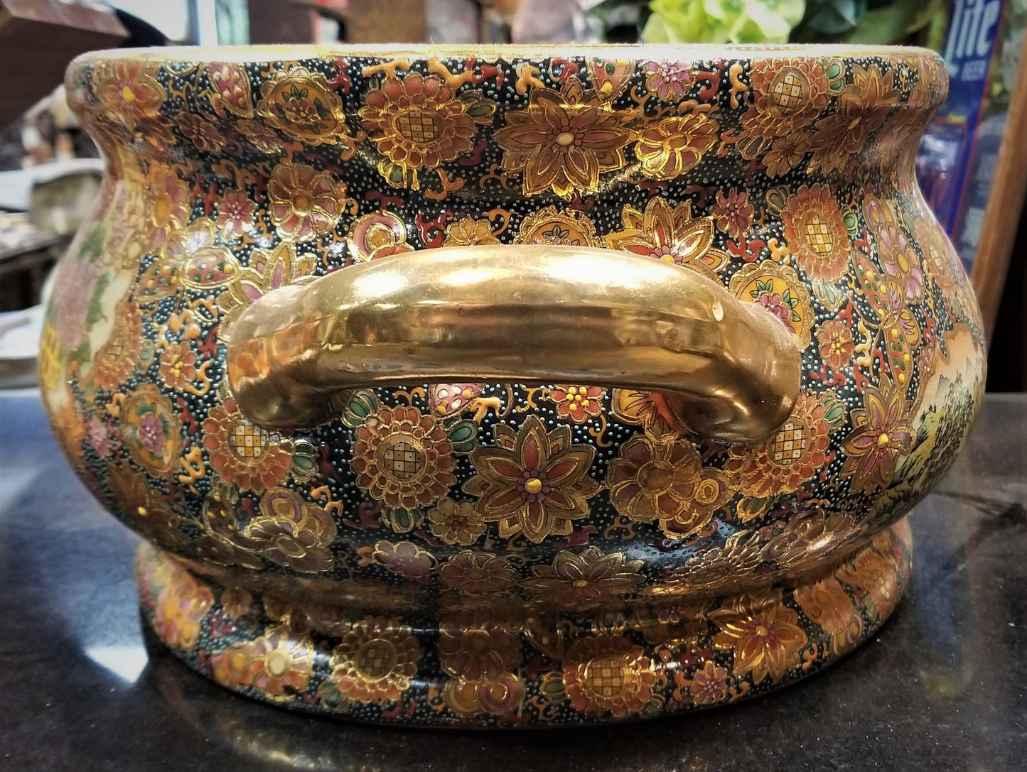 Antique Gilded Asian Painted Wide Basin
