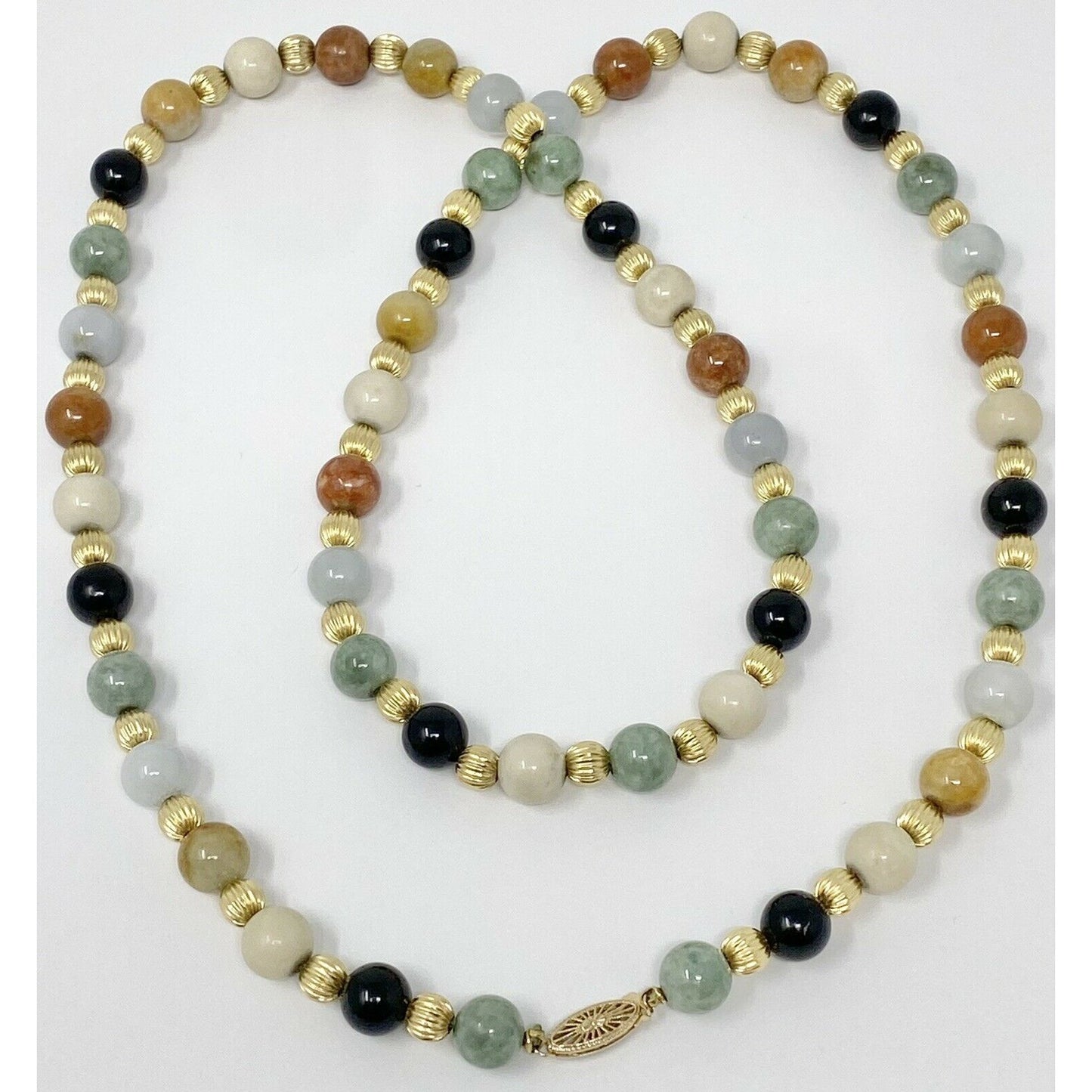 Multi-Color Jade & 14K Gold Bead 30" Necklace