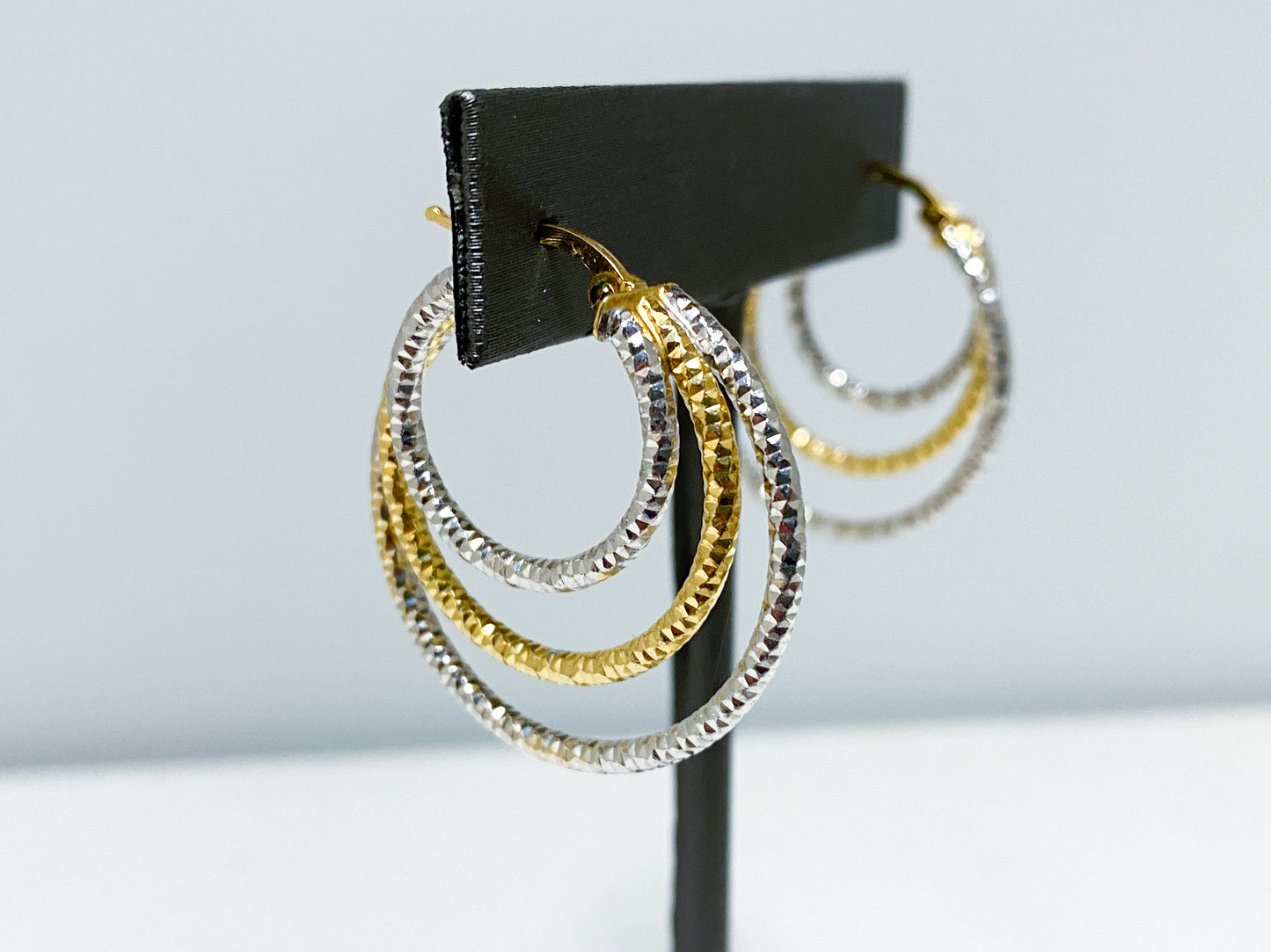 14 Karat Gold Faceted Two-Tone Tripple Hoop Earrings