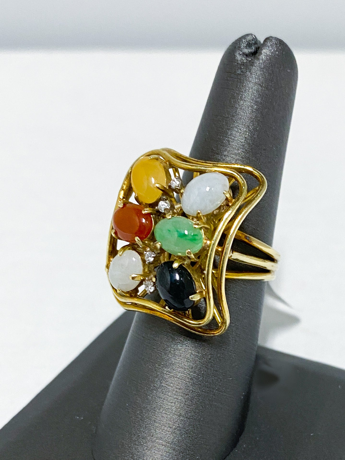 Multicolored Jadeite Ring in 14K Yellow Gold