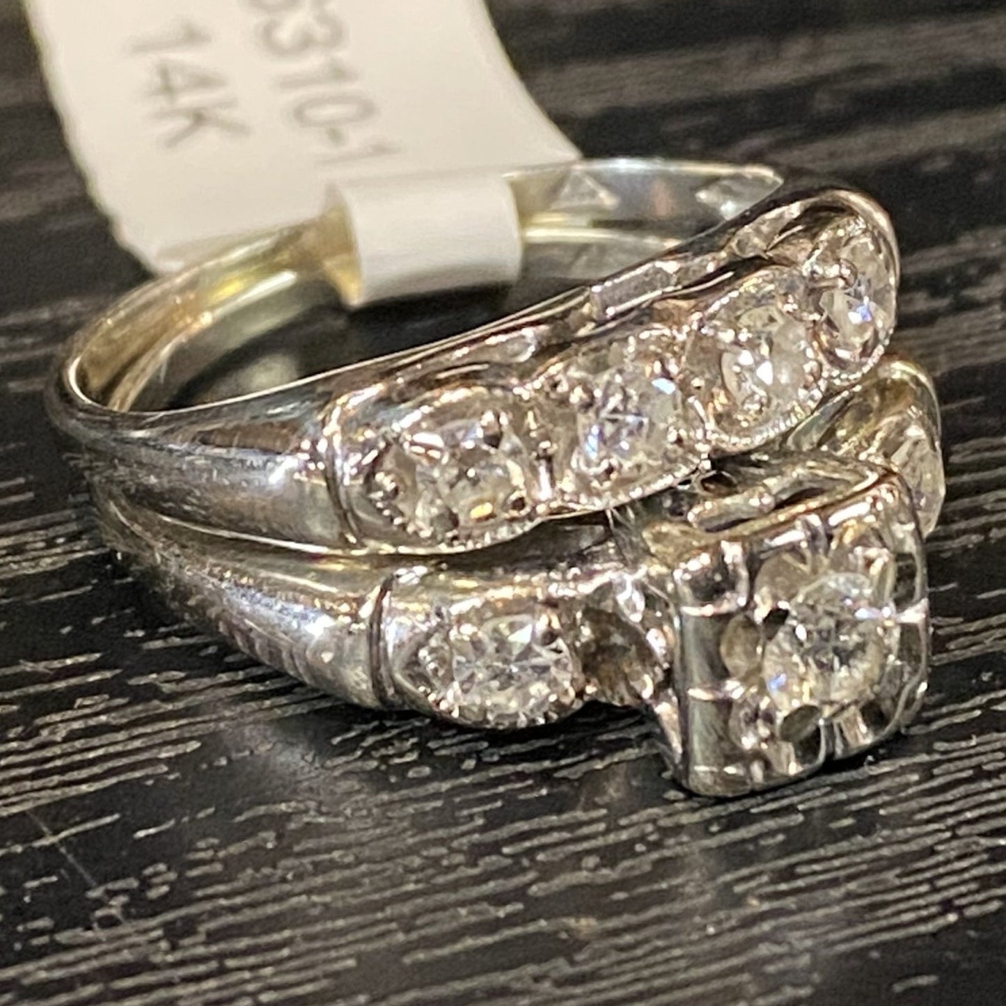 Engagement Ring Set - 9 Round Brilliant Diamonds - Size 6.0 - 14K White Gold
